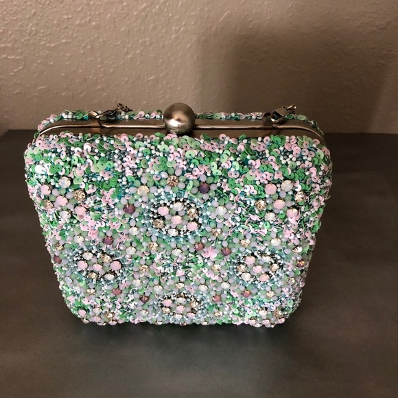 G-Lish Beaded & Sequined Squared Hard Case Clutch - Picture 4 of 6